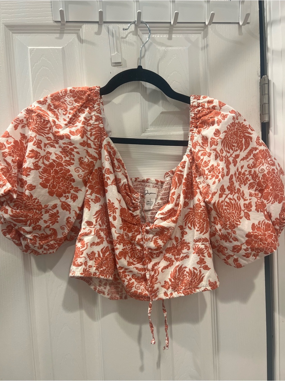 Puff Sleeve Floral Crop Top in Orange and White